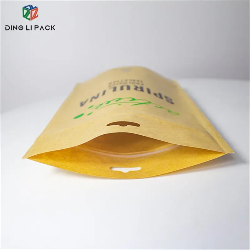 custom kraft paper stand up pouch resealable zipper euro hole detail - DINGLI PACK